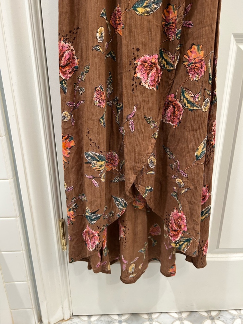 O'Neill Conners Off The Shoulder Midi Dress Crinkle Gauze Floral Boho Pink Brown - Picture 7 of 12